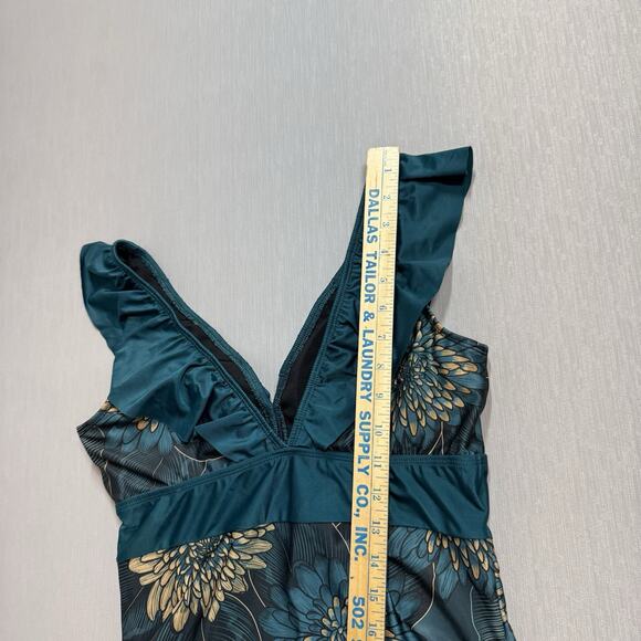 Averie Nori Swimsuit Retro One Piece Ruffle Floral Print Size Large Sustainable - Picture 6 of 7